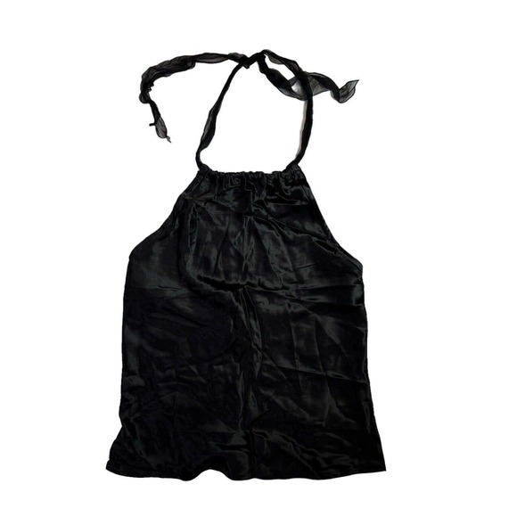 NOTICE Vintage Black Silk Halter Tie‎ Back Top Blouse Y2K Medium - Picture 1 of 7
